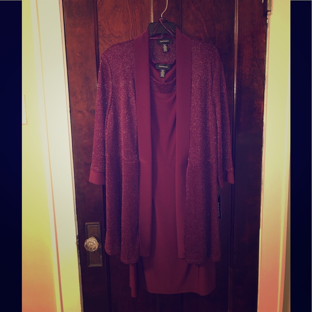 New R & M Richards Burgundy sparkle dress & jacket